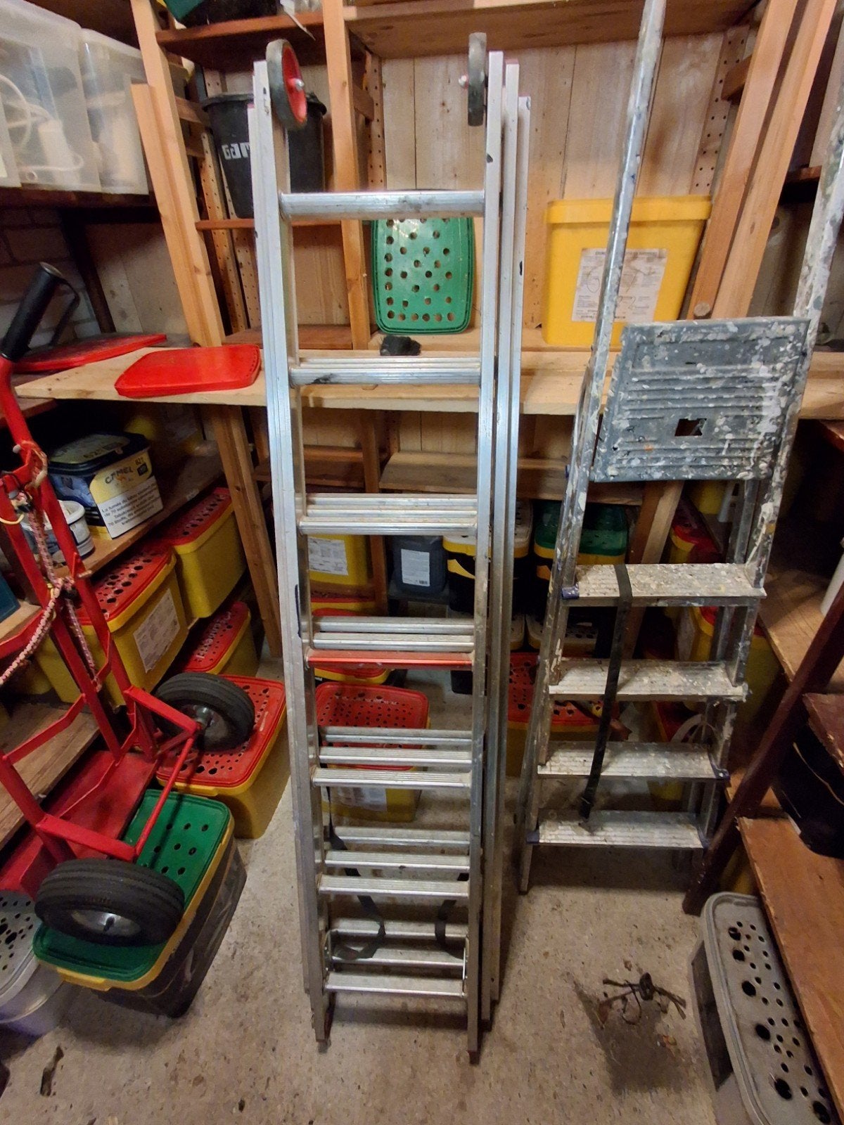 altrex schuifladder 3x 7 met stabilisatie stang, Doe-het-zelf en Verbouw, Ladders en Trappen, Ophalen, Gebruikt, Ladder, 4 meter of meer