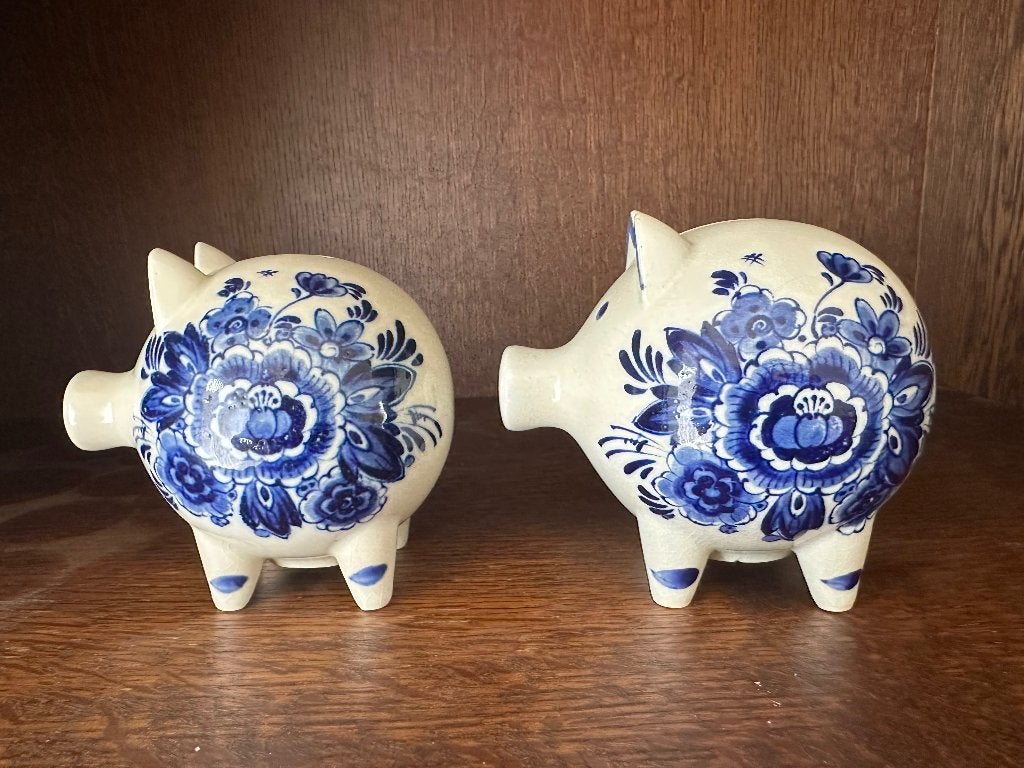 2x delfts blauwe spaarvarken, Ophalen, Gebruikt