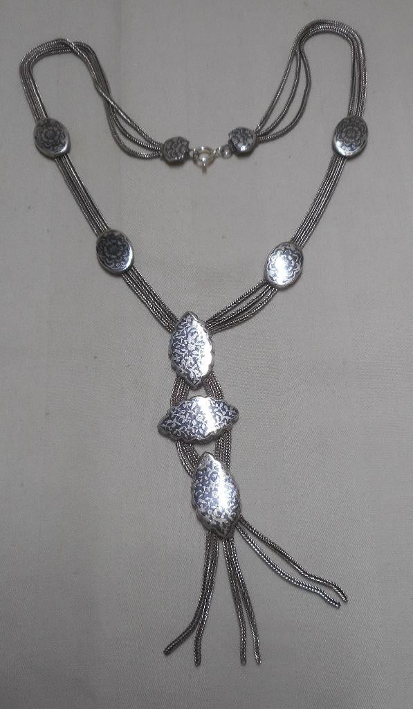 Zilveren antiek Ottomaans collier met niello nr.955, Sieraden, Tassen en Uiterlijk, Antieke sieraden, Verzenden, Zilver, Ketting