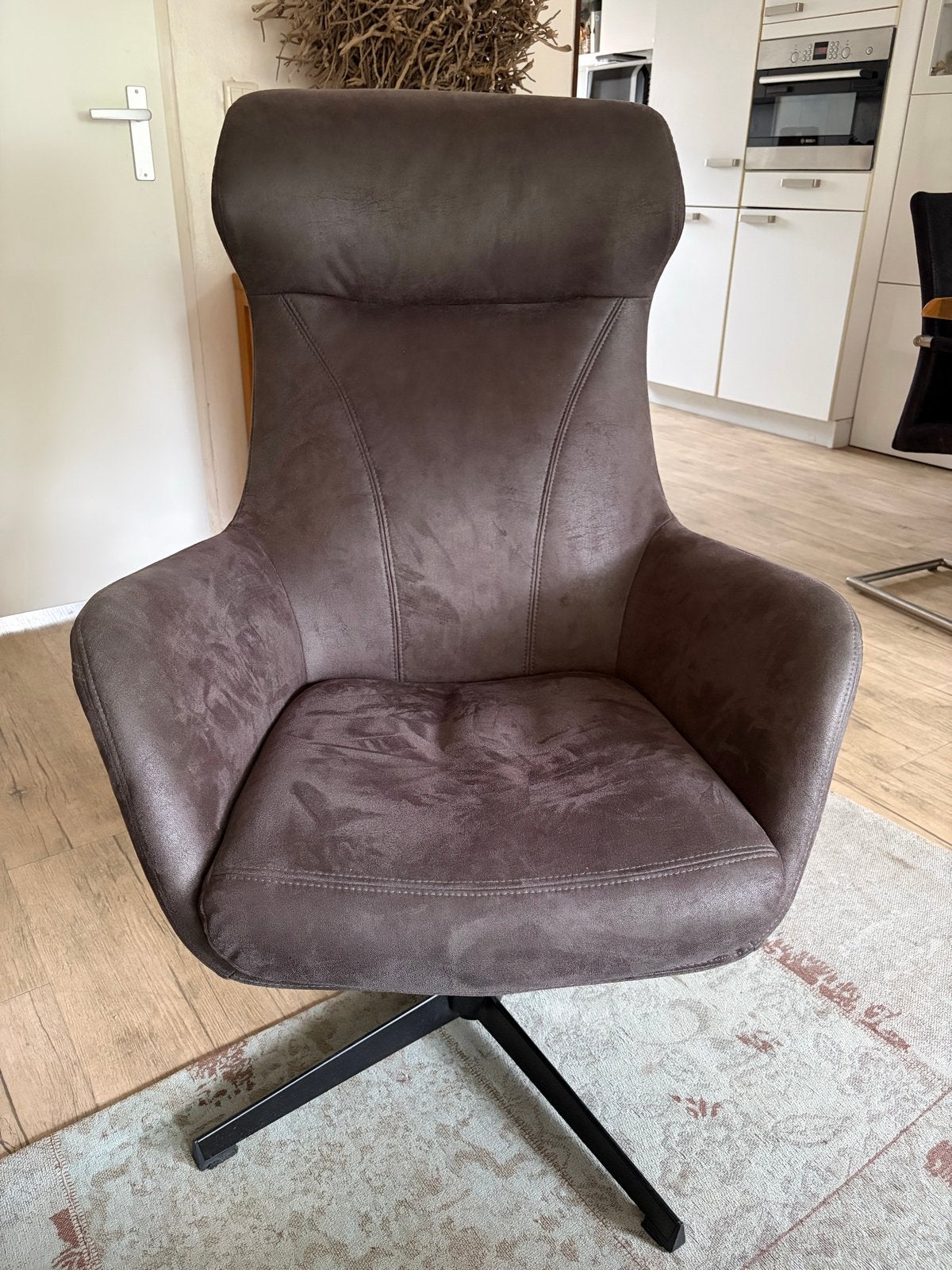 Moderne draaibare fauteuil - Bruin alcantara stof, Ophalen, Gebruikt, Bruin, Eén