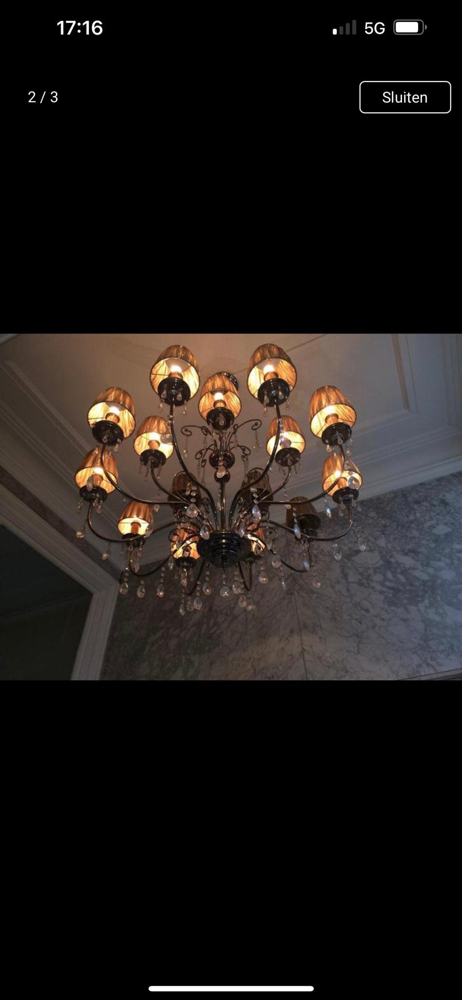 Grote Kroonluchter met 12 Lichtpunten en Kristallen, Huis en Inrichting, Lampen | Kroonluchters, Gebruikt, Metaal, E14 (klein)