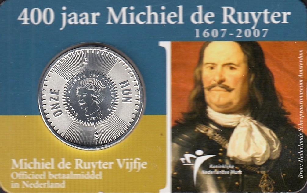 Nederland- 2007- Coincard- Michiel de Ruyter Vijfje - Zilver, Verzenden, Overige landen, 5 euro, Zilver