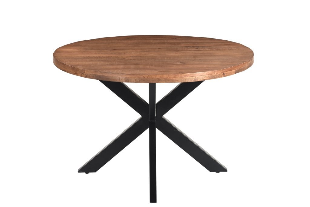 Ronde mangohouten eettafel 130 cm Rocky Spider, Ophalen, Maxi Living, Zo goed als nieuw, Vier personen