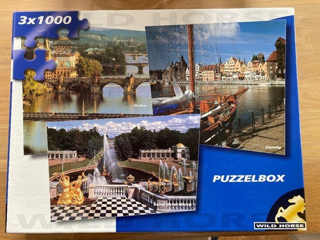 Wild Horse Puzzelbox 3x1000 stukjes Praag, Danzig, St. Peter, Ophalen of Verzenden, Meer dan 1500 stukjes, Zo goed als nieuw, Legpuzzel