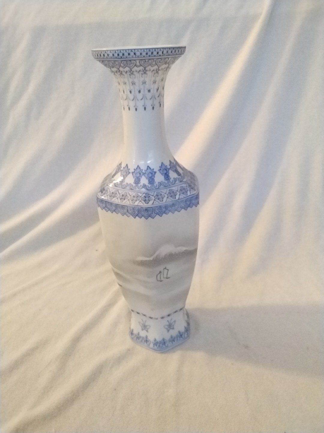 Antieke Chinese Porseleinen Vaas - Blauw en Wit Landschap, Ophalen of Verzenden