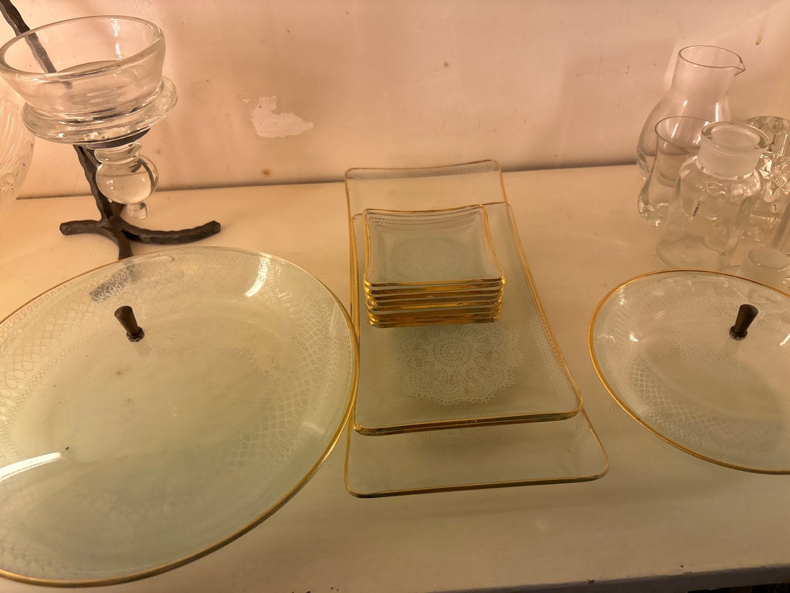 Vintage glazen schalen en schotels met gouden rand, Antiek en Kunst, Antiek | Glas en Kristal, Ophalen of Verzenden