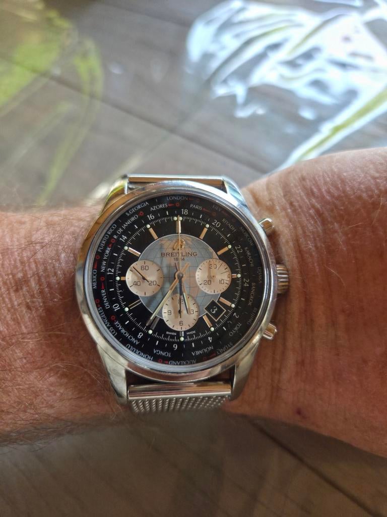Breitling Transocean Chronograph Unitime 46mm, Ophalen, Staal, Gebruikt, Staal