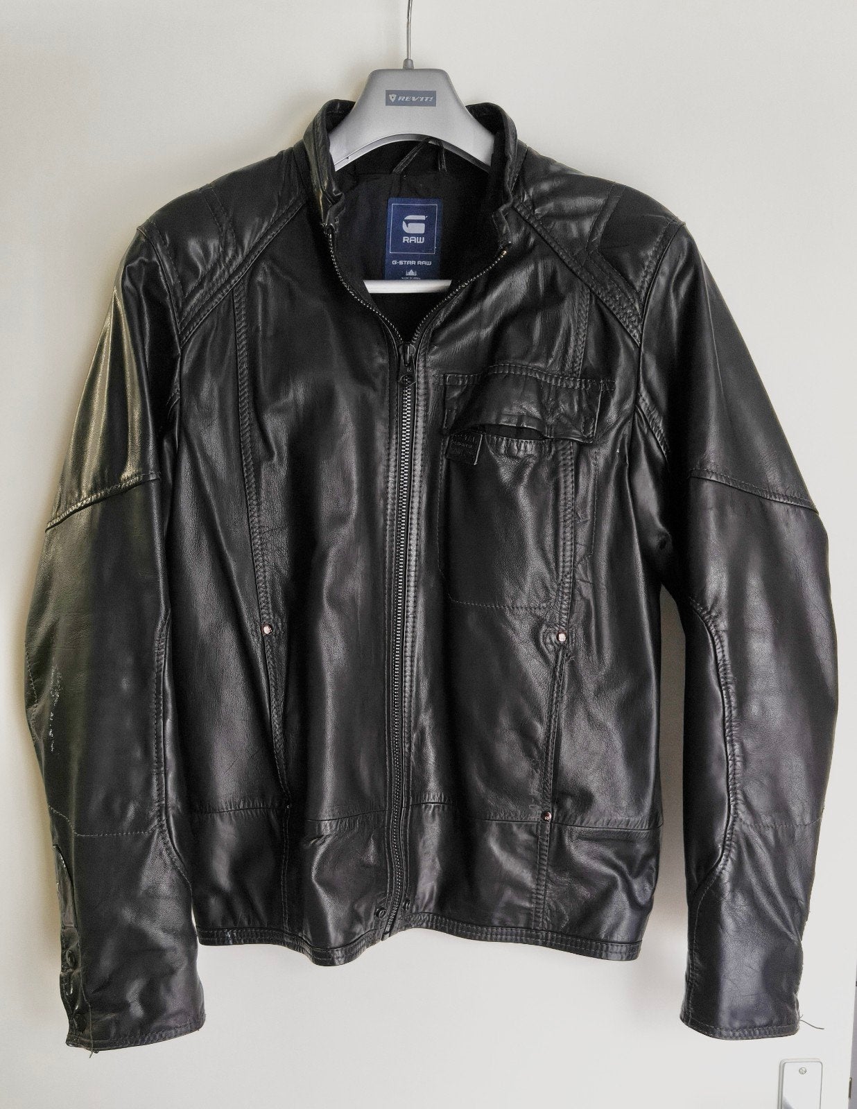 Leren G-Star jas met motorjas kraag, Ophalen, Zwart, Maat 56/58 (XL), Zo goed als nieuw