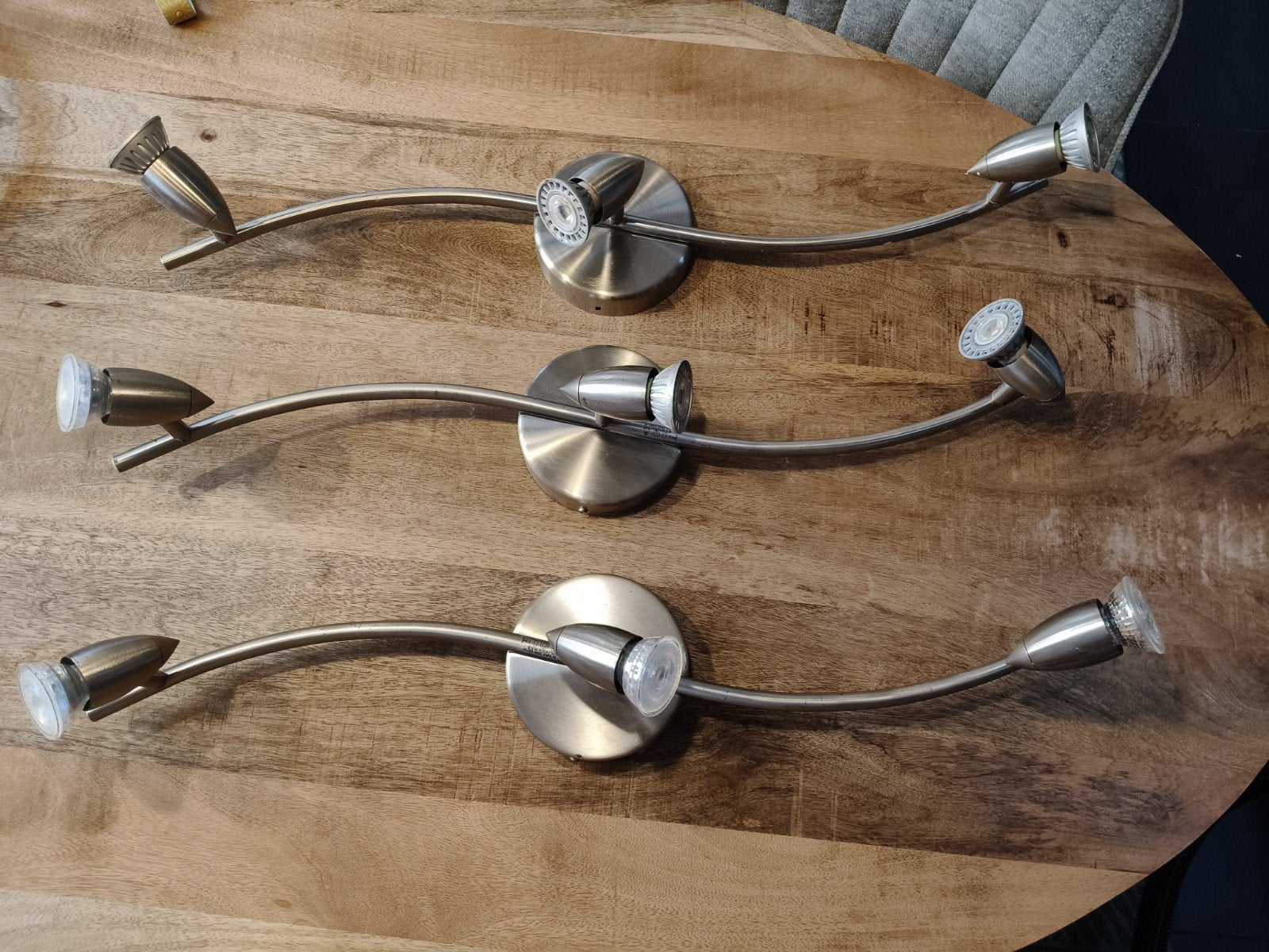 3x Flexibele LED Opbouwspots - Geborsteld Metaal, Huis en Inrichting, Lampen | Spots, Ophalen, Gebruikt, Geschikt voor plafondmontage