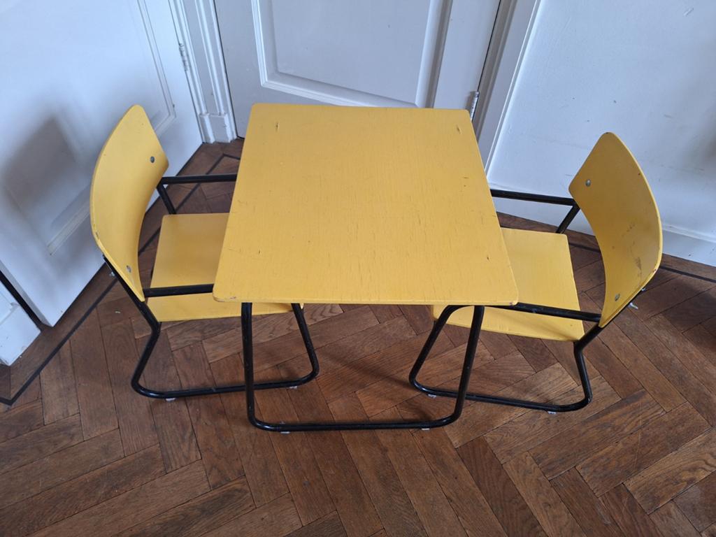 Vintage buisframe kinderzitje, tafel, stoel kinderkamer, Ophalen of Verzenden, Gebruikt, Tafel(s) en Stoel(en)