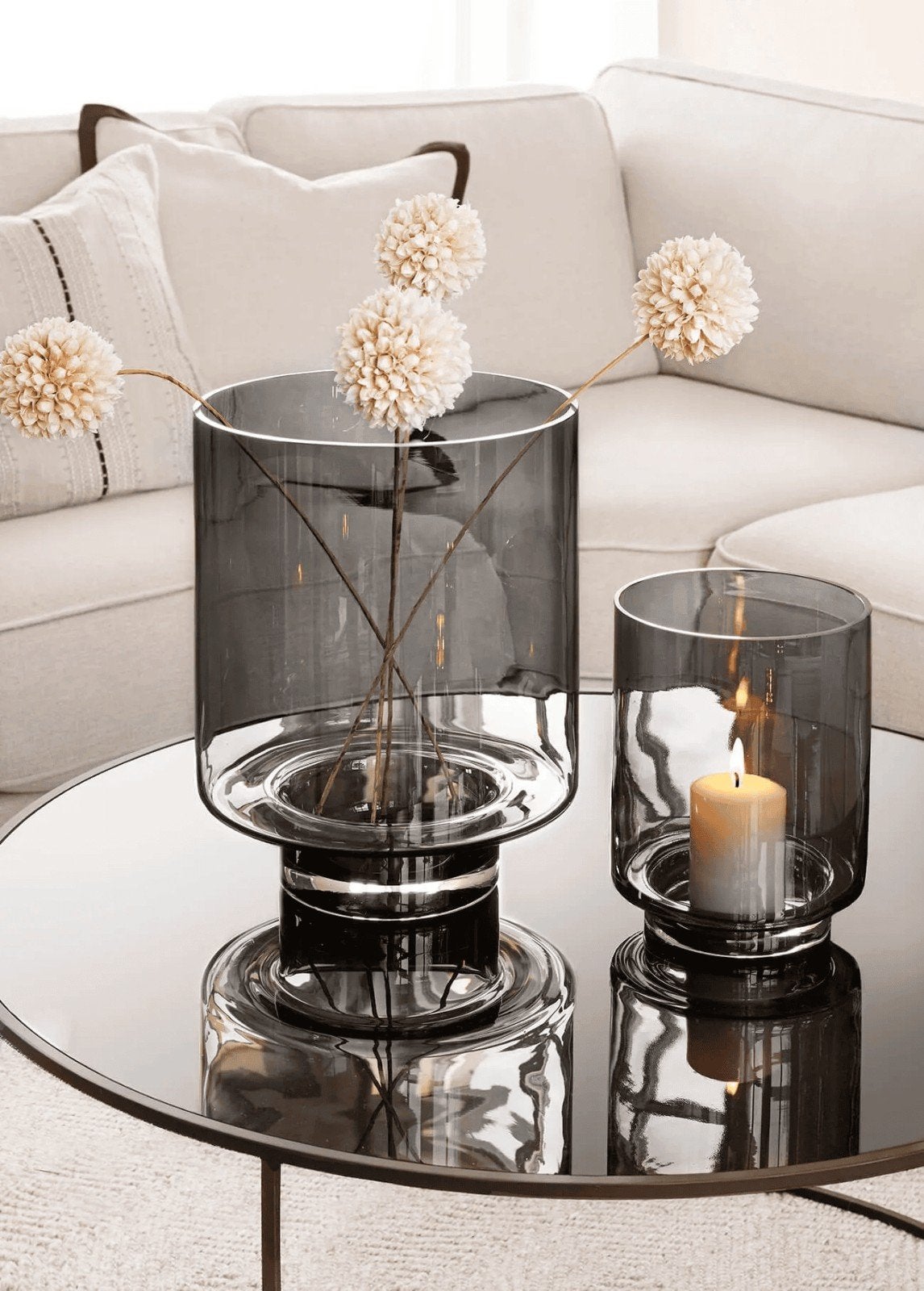 Set van 3 glazen windlichten (2x XL, 1x kleiner), Ophalen, Windlicht, 35 cm, Nieuw