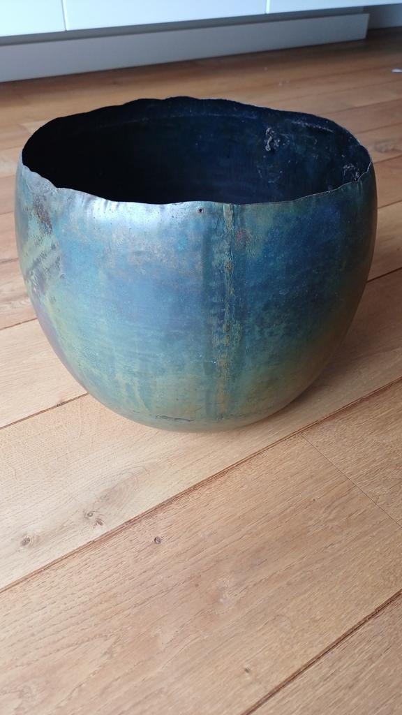 Geflamde plantenpot groen, Tuin en Terras, Bloempotten, Ophalen, Rond, Binnen, Zo goed als nieuw