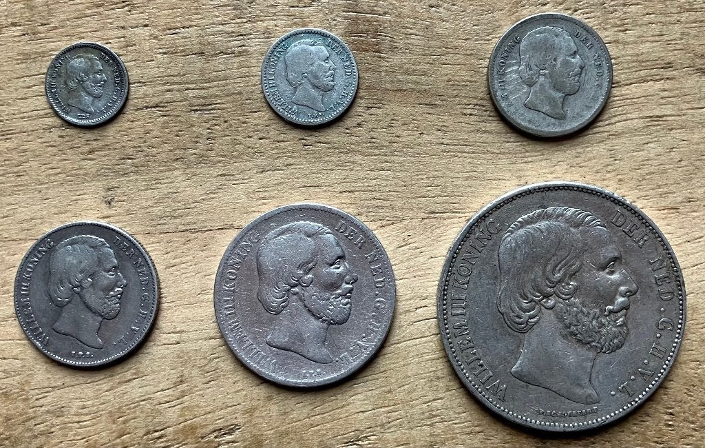 setje verschillende munten Willem III (1850-1874), Ophalen, Koning Willem III, Setje, Zilver