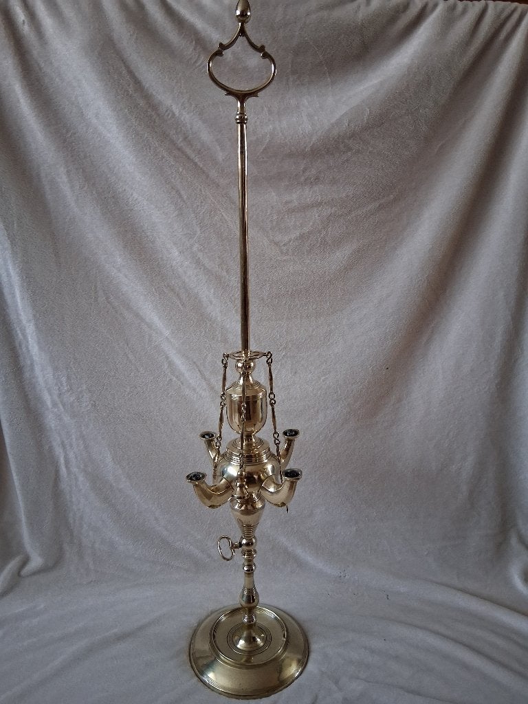 Een Antiek Geel-Koperen handgemaakte "Olielamp",met 4 tuiten, Antiek en Kunst, Antiek | Koper en Brons, Ophalen, Koper