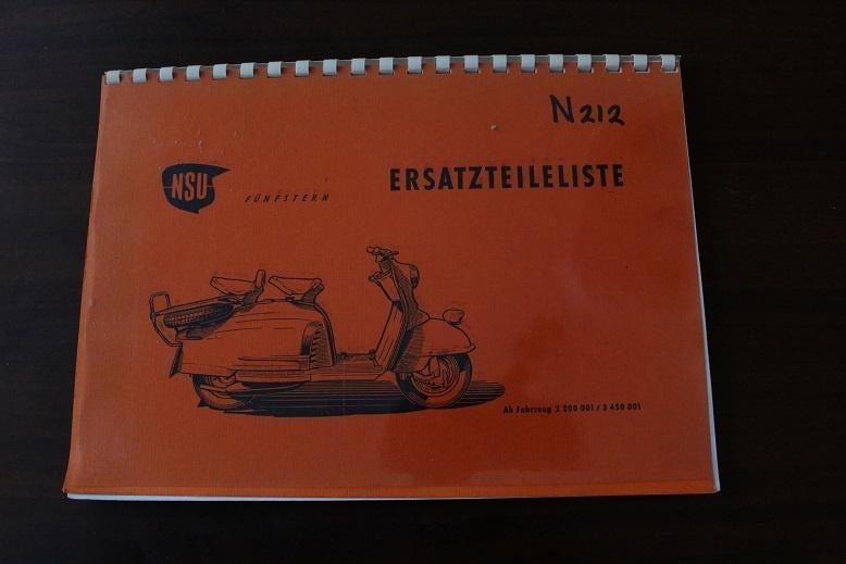 NSU Fünfstern 1957 roller ersatzteil liste Prima scooter, Ophalen of Verzenden, Overige merken