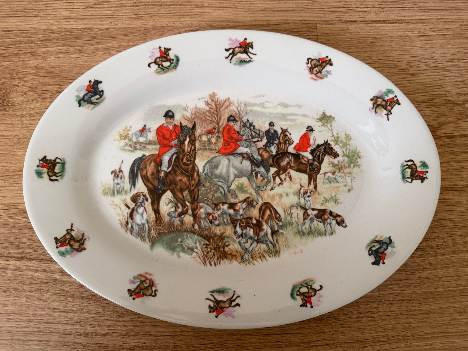 Vintage Polca B710 serveerschaal met jachttafereel, Ophalen of Verzenden