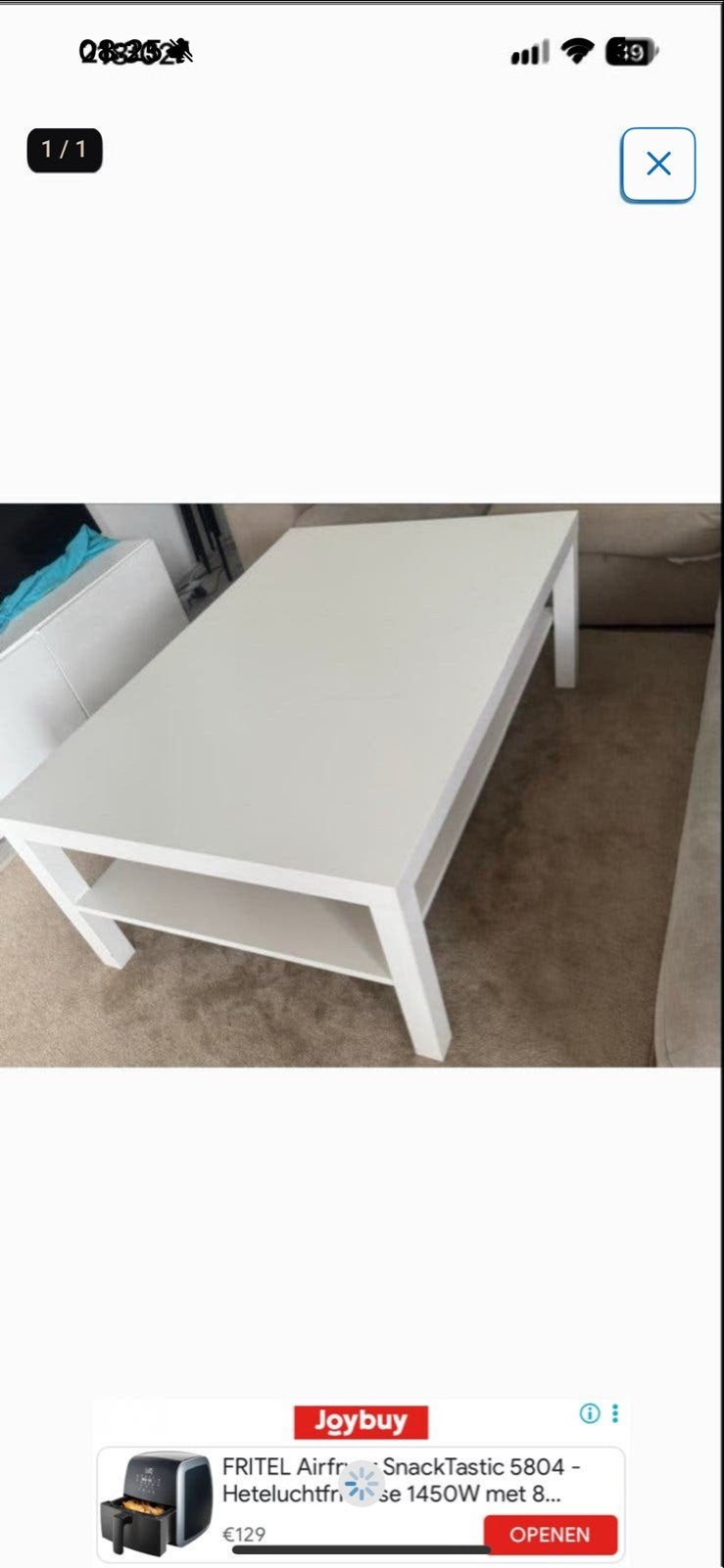 Witte salontafel met opbergruimte, Gebruikt, 100 tot 150 cm, Overige houtsoorten, 50 tot 100 cm