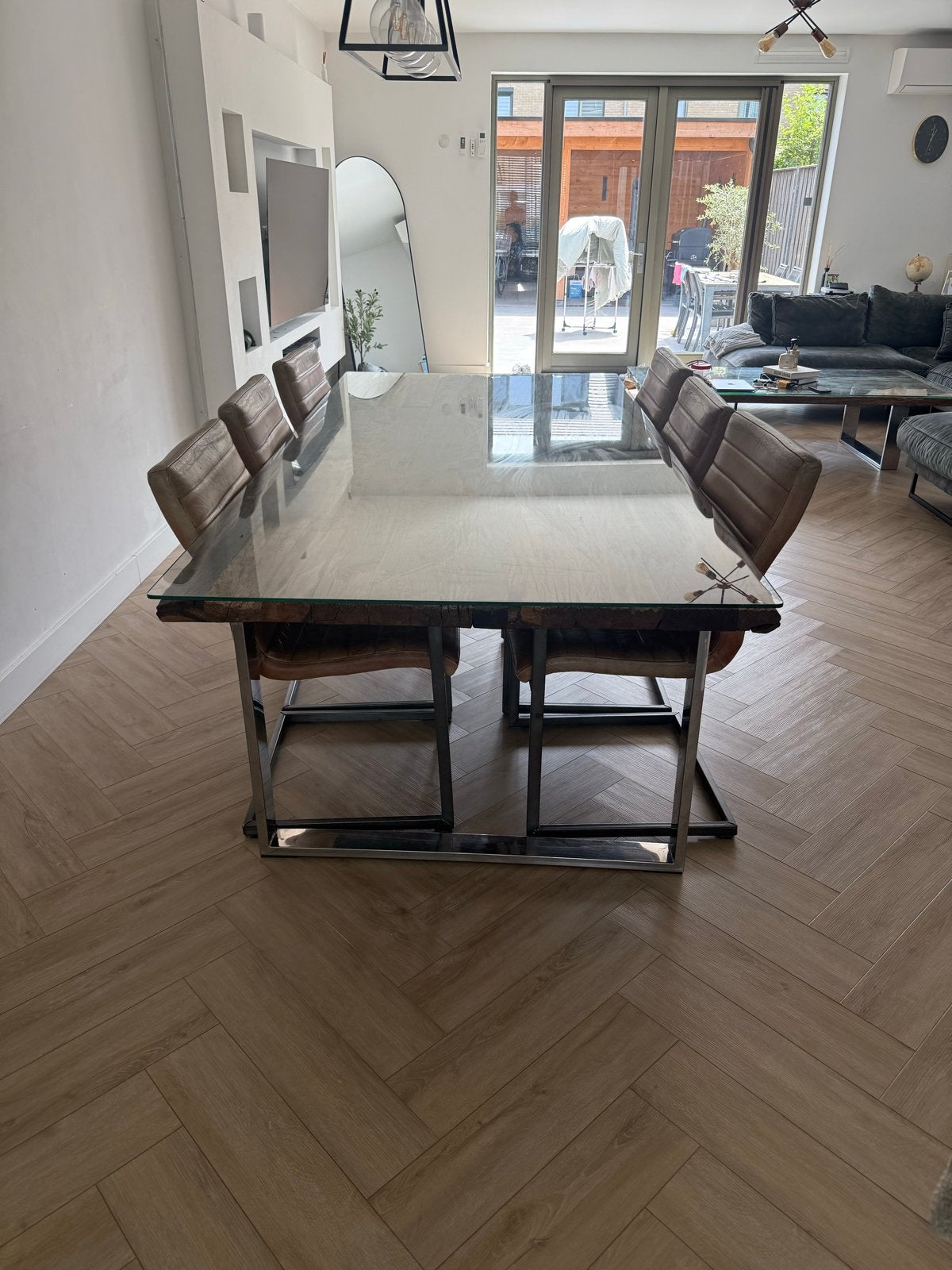 Snel weg: Eet-&Salontafel Railway met Buffelleder Stoelen, Ophalen, Gebruikt, 100 tot 150 cm, 200 cm of meer