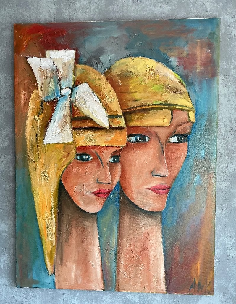 Abstract expressionistisch schilderij van gezichten., Ophalen, Overige materialen, Olieverf, Figuren