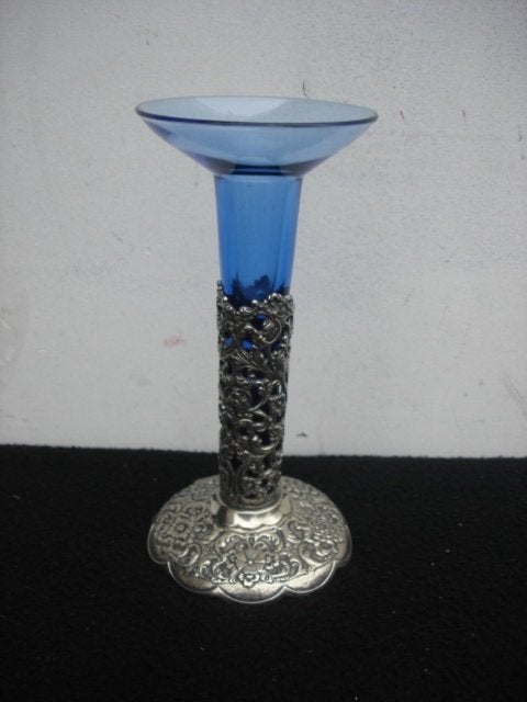 Antiek vaasje met verzilverde voet [ Silplex 90 ], Antiek en Kunst, Ophalen of Verzenden