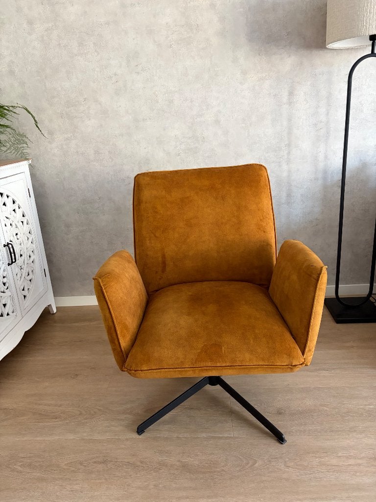 Draaifauteuil okergeel, Huis en Inrichting, Ophalen, Minder dan 75 cm, Zo goed als nieuw, 75 tot 100 cm