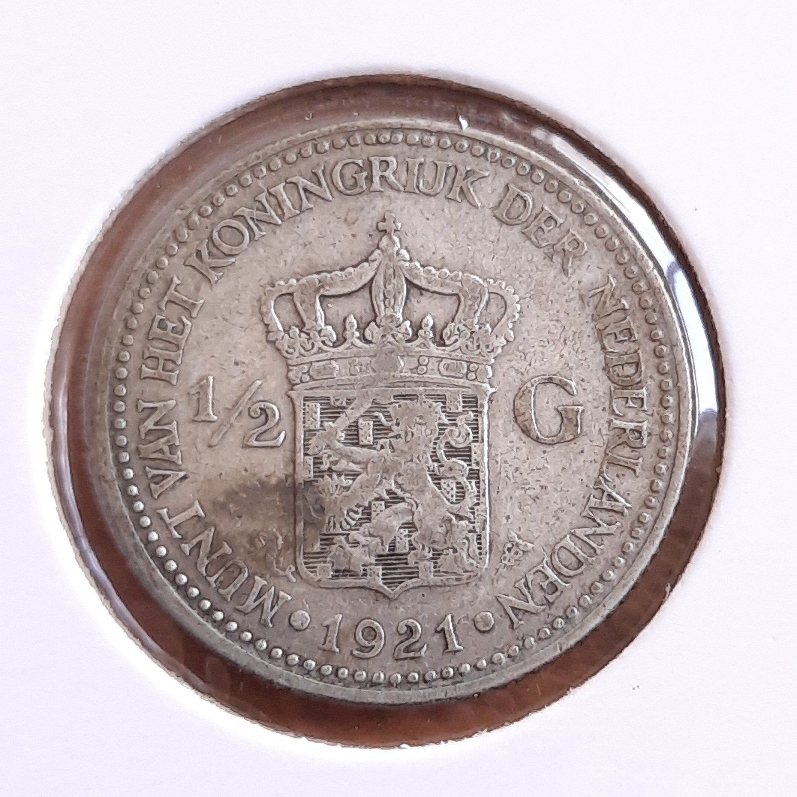 Zilveren Munt 1/2 Gulden Koningin Wilhelmina 1921