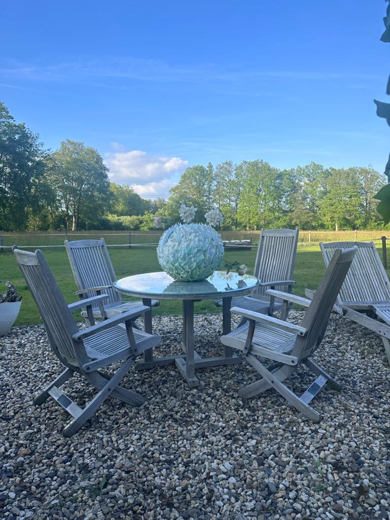 Teak&Garden tuinset met 4 stoelen, Ophalen, 4 zitplaatsen, Gebruikt, Teakhout