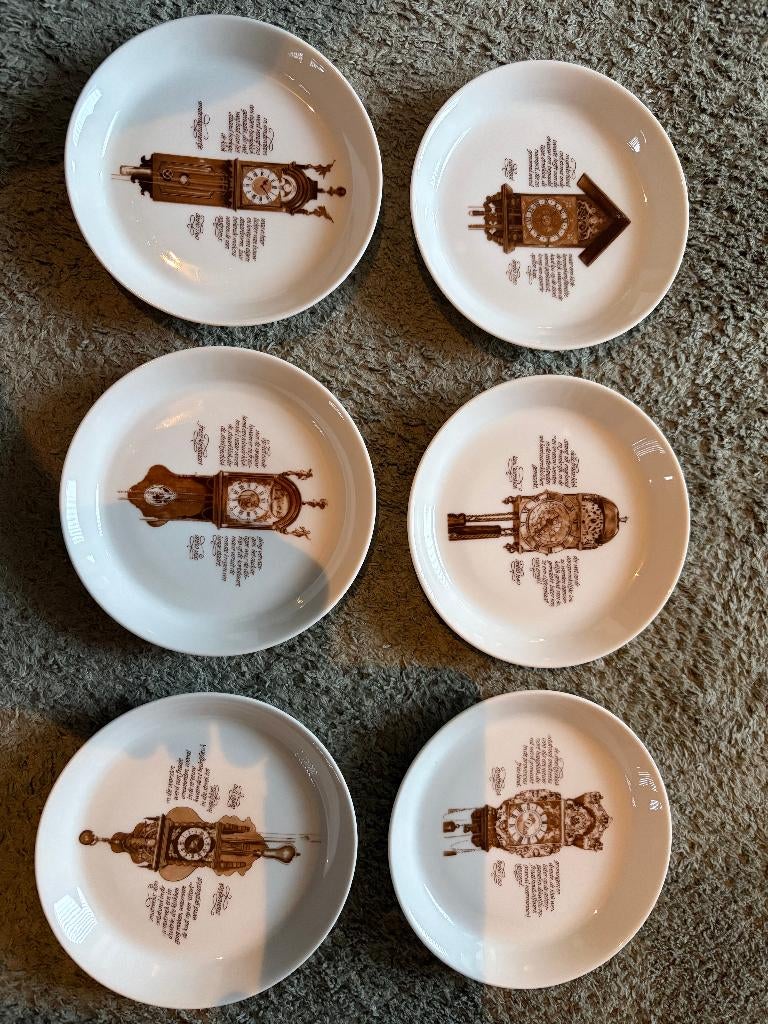 Mitterteich Porzellan Set 6 gebakschotels met klokken decor., Ophalen of Verzenden