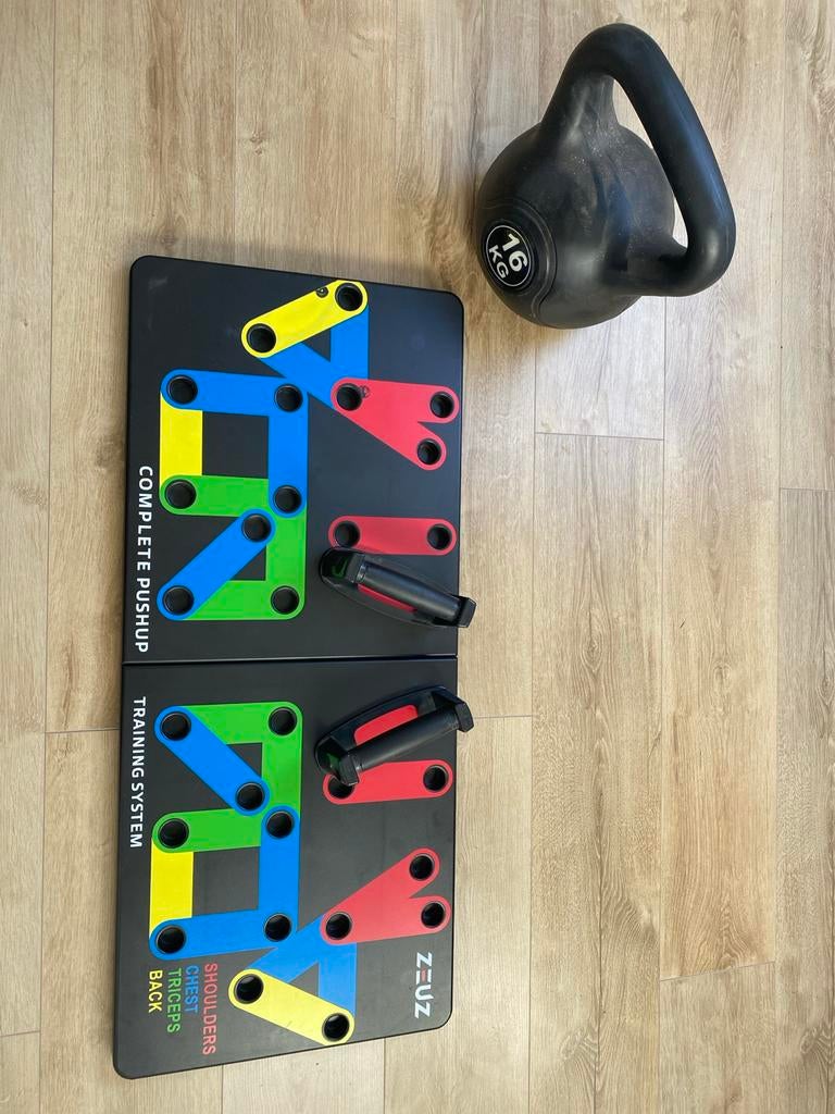 Push-up systeem & Kettlebell 16kg voor complete training, Ophalen, Zo goed als nieuw, Borst, Kettlebell