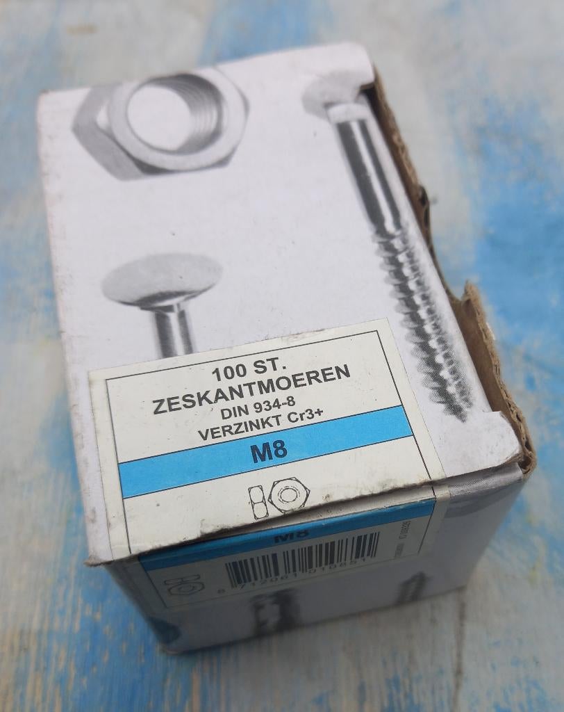 M8 moeren gegalvaniseerd, 100 stuks, Ophalen, Nieuw, Minder dan 50 mm, Bouten of Moeren