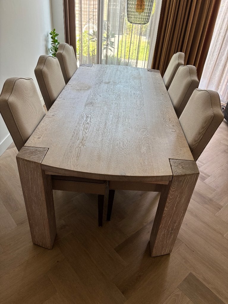 Tafel met 6 stoelen . Lang 2.20 m. Breed 1 m. Hoog 77 cm, Huis en Inrichting, Tafels | Eettafels, Ophalen, Overige materialen