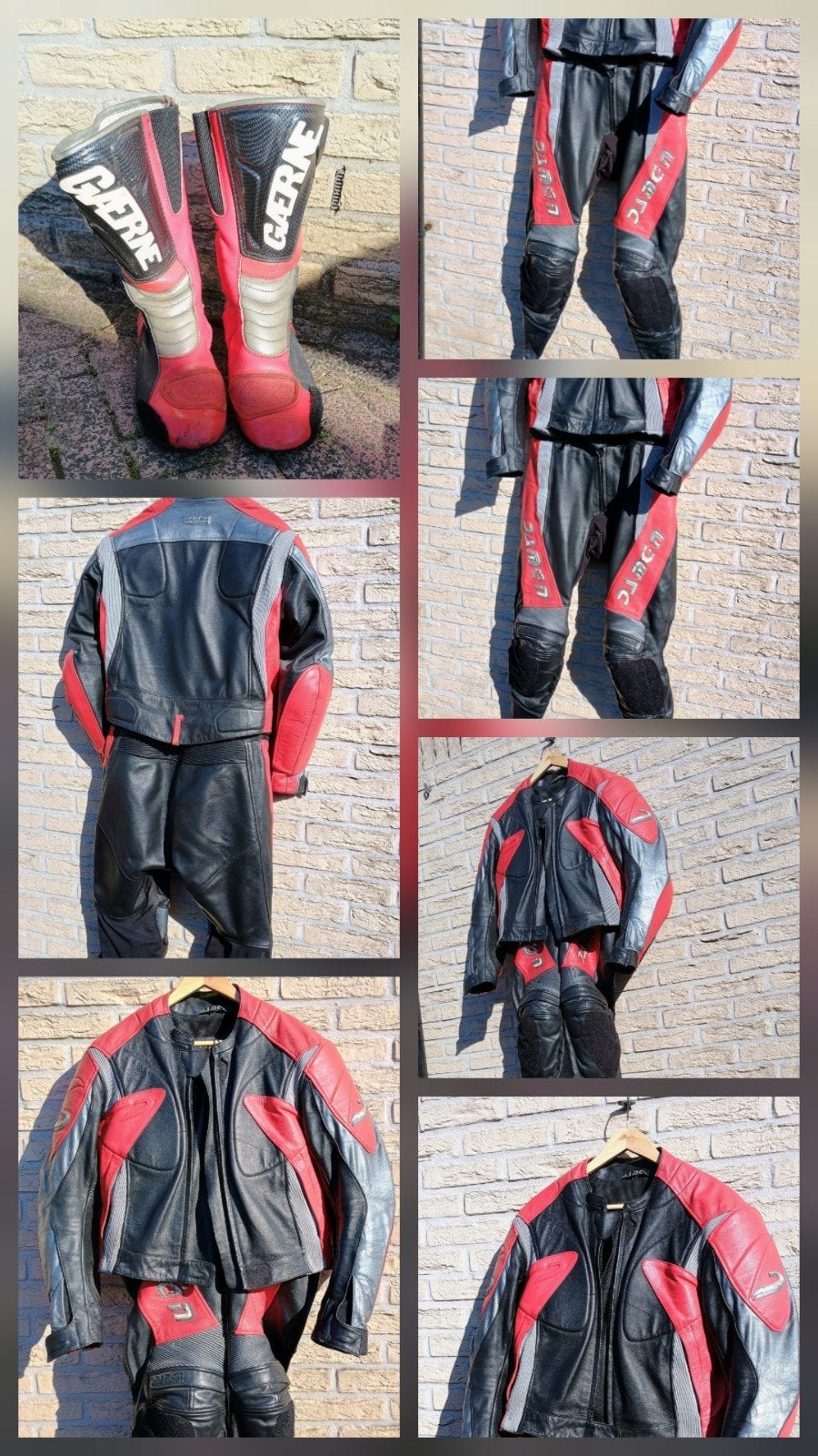 Leren motorpak (jas en broek) met Gaerne laarzen, Ophalen, Tweedehands, Combipak