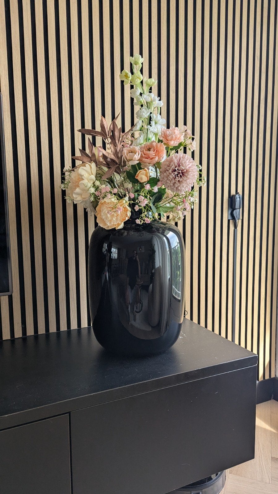 Zwarte glazen vaas - modern design, Ophalen, Zo goed als nieuw, Zwart, Glas