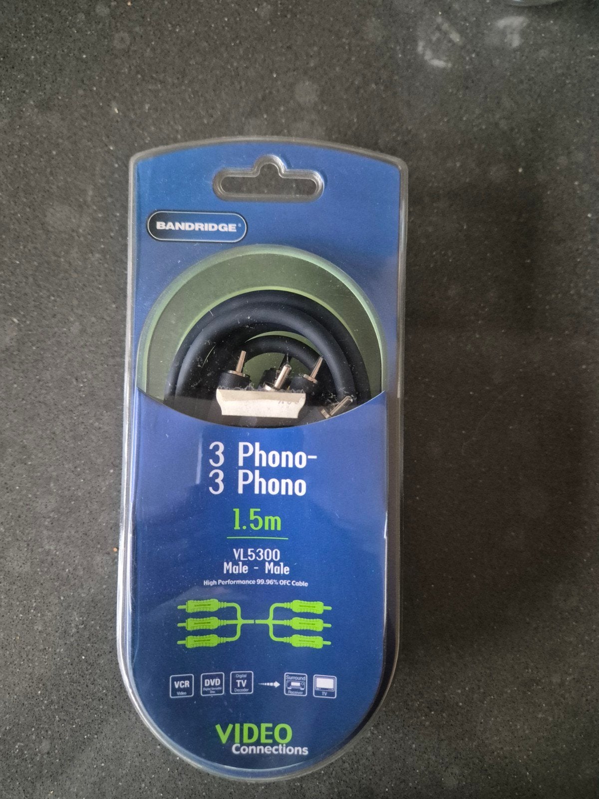 Bandridge 3 Phono naar 3 Phono kabel 1.5m, Ophalen of Verzenden, Nieuw, Minder dan 2 meter, Overige kabels