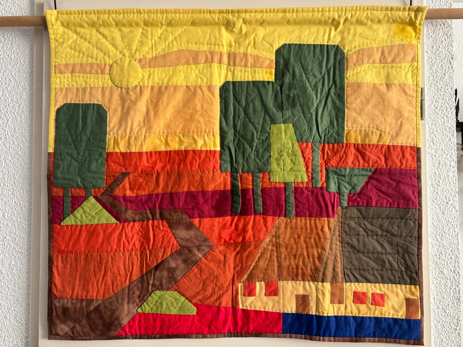 Uniek patchwork wandkleed / Art Quilt naar werk Ton Schulten, Gebruikt, Meerkleurig, Ophalen of Verzenden, Handgemaakt