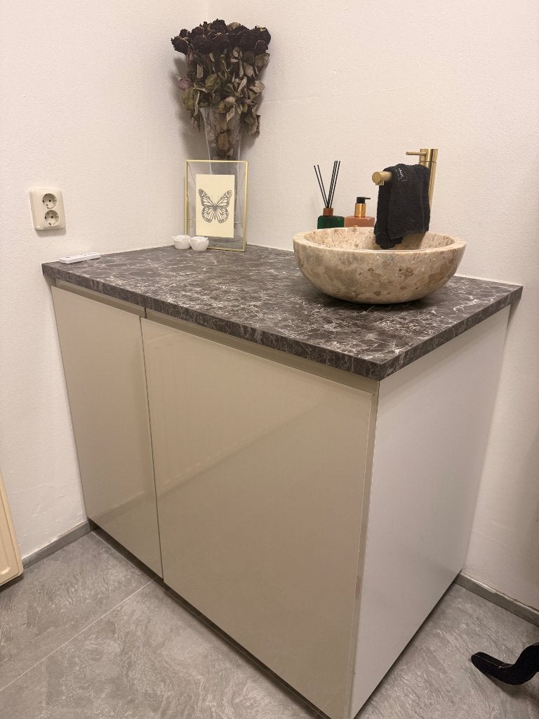 Wastafel taupe incl waskom en kraan, Ophalen, Zo goed als nieuw, Wastafel
