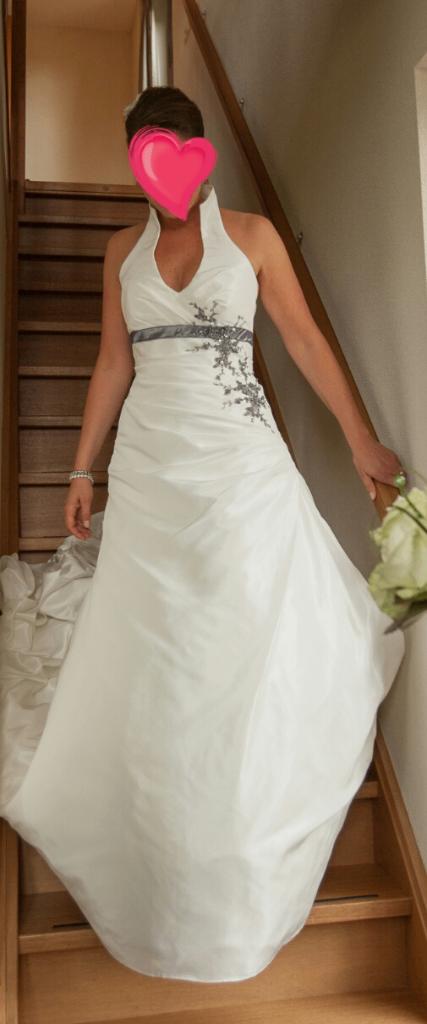 Trouwjurk halter kraagje Creations of Leijten-25997 maat 40, Ophalen of Verzenden, Zo goed als nieuw, Wit, Trouwjurk