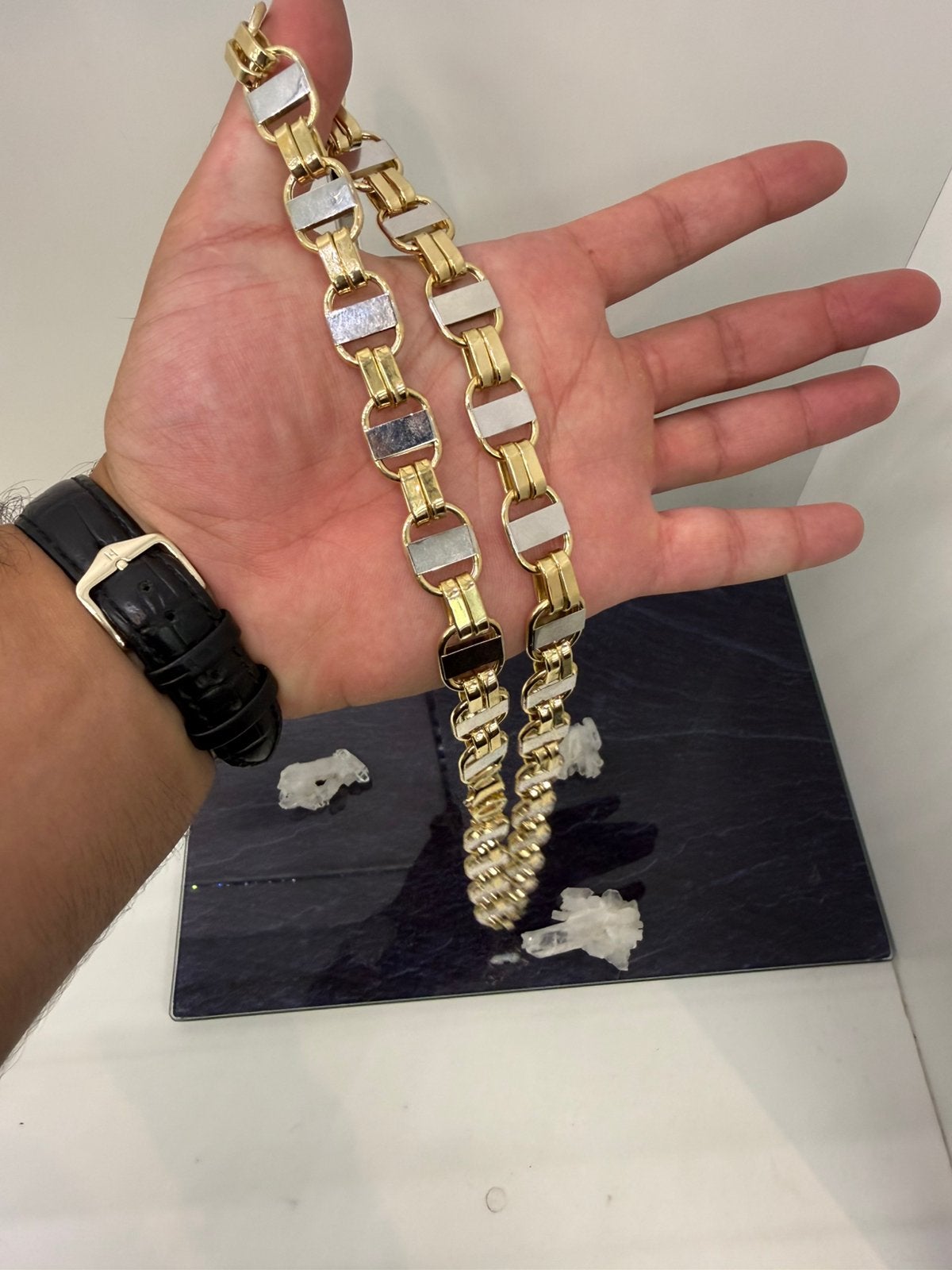 Prachtige 14k brede kingsley ketting met witgoud 70 cm 14 mm, Sieraden, Tassen en Uiterlijk, Kettingen, Ophalen of Verzenden, Nieuw