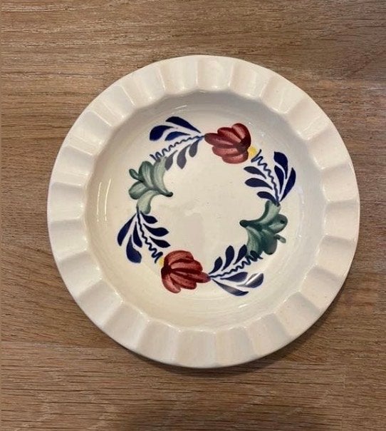 Vintage Boerenbont Keramische Asbak met Handgeschilderd Bloe, Ophalen of Verzenden