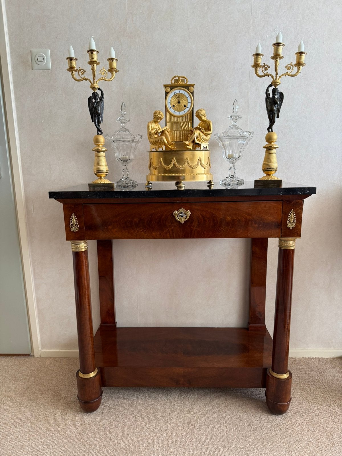 Mahoniehouten Empire Trumeau / wandtafel, Ophalen, 50 tot 100 cm, Zo goed als nieuw, 25 tot 50 cm