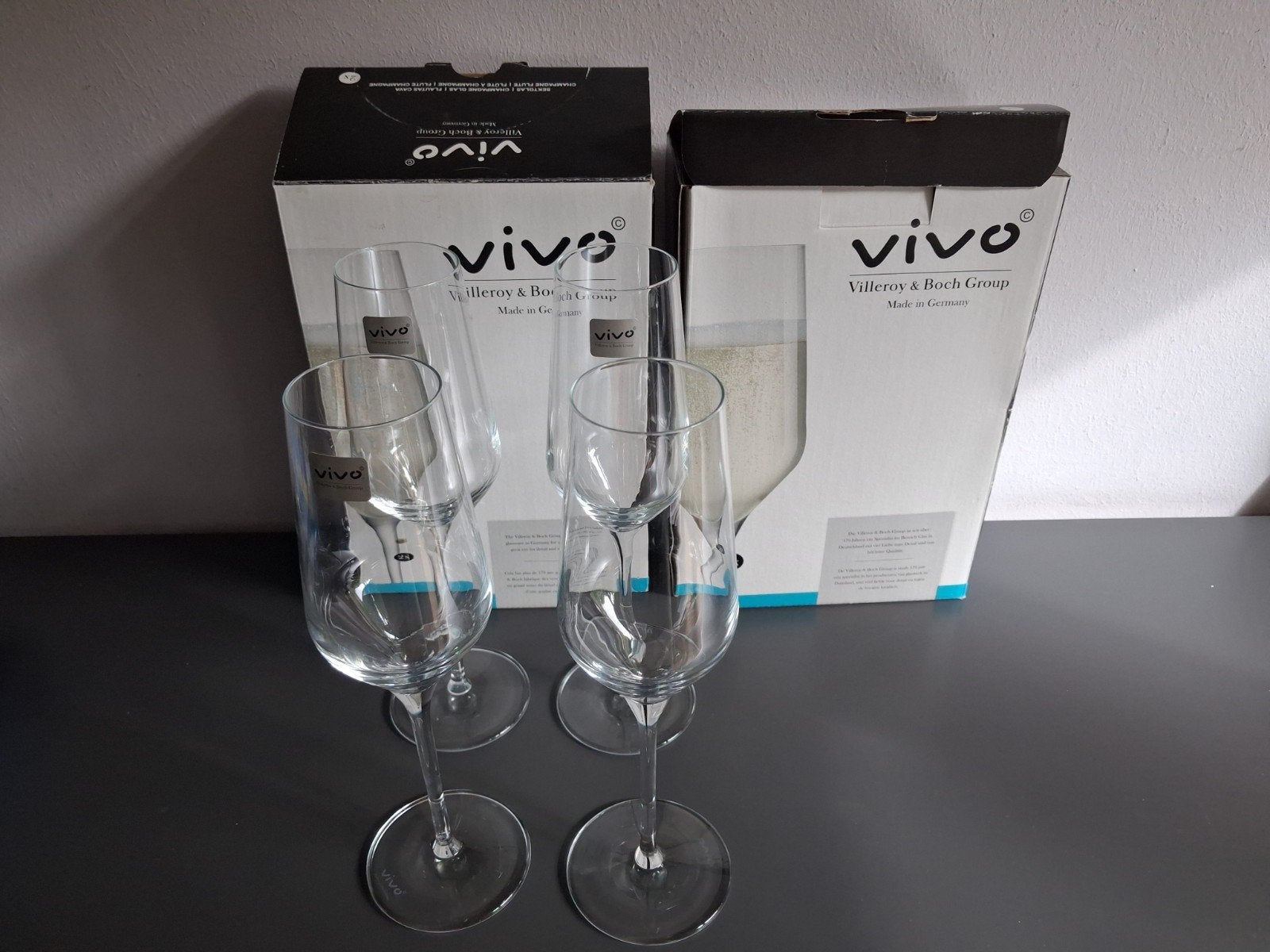 vivo albert heijn glazen champagneglazen 4x in doos, Ophalen of Verzenden, Zo goed als nieuw, Overige typen