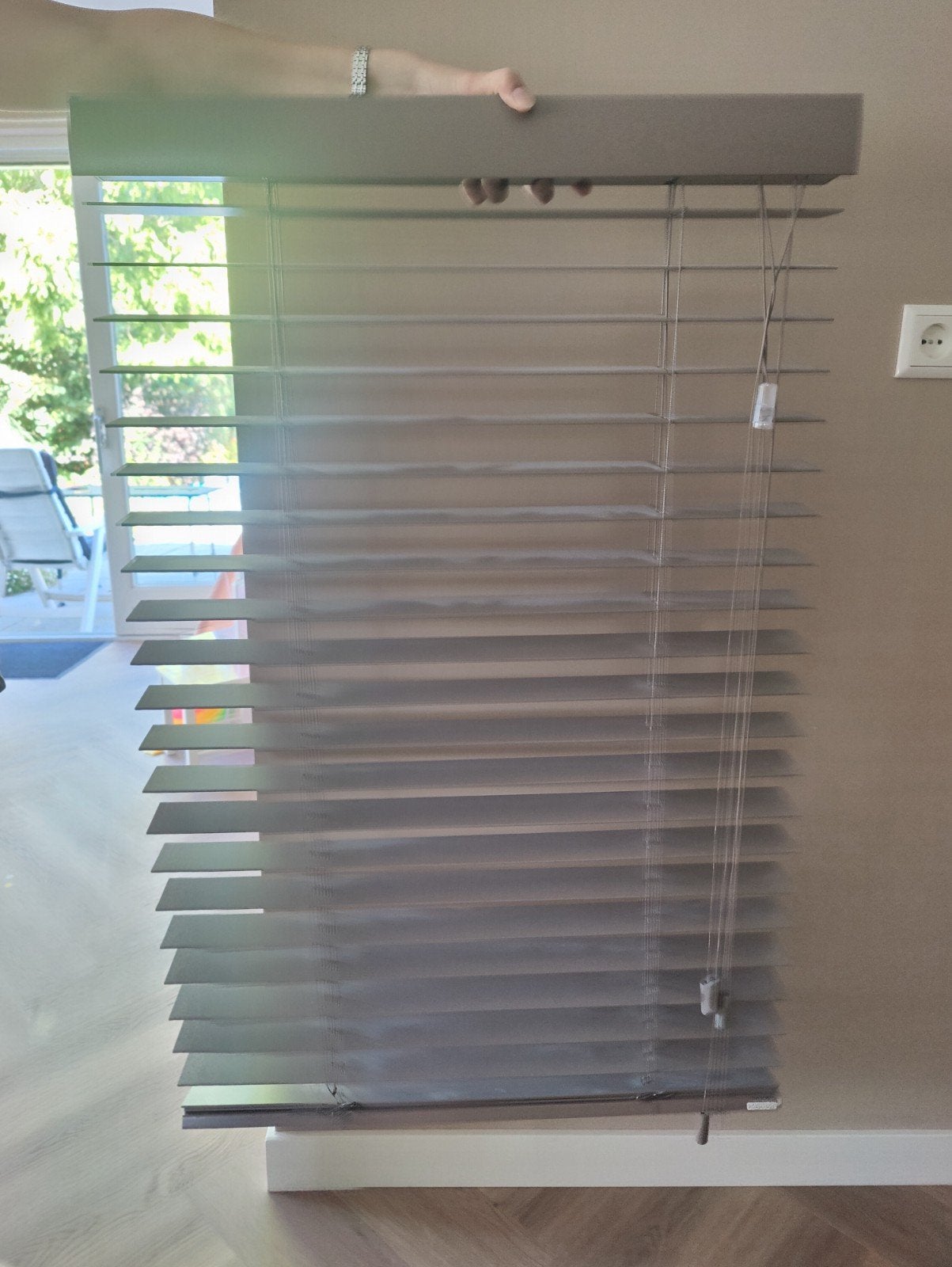 Boxblinds Jaloezieën taupe 115x65, Jaloezie, Gebruikt, Hout, Ophalen of Verzenden