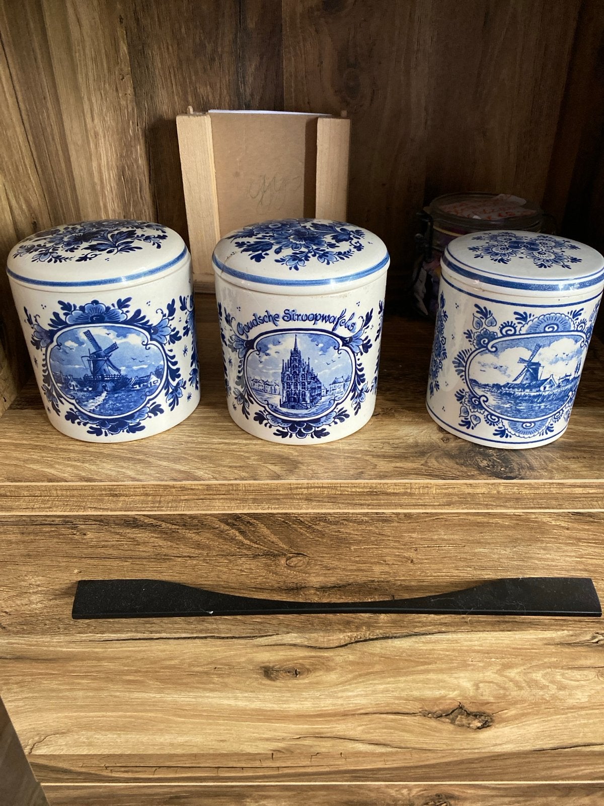 Set van 3 Delfts Blauwe Voorraadpotten, Antiek en Kunst, Ophalen