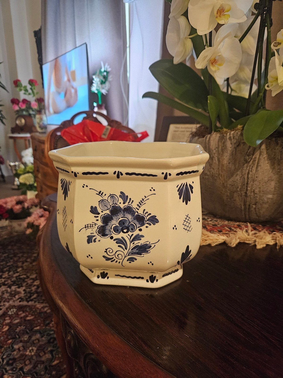 Delfts Holland bloempot - Handgeschilderd, Antiek en Kunst, Ophalen of Verzenden