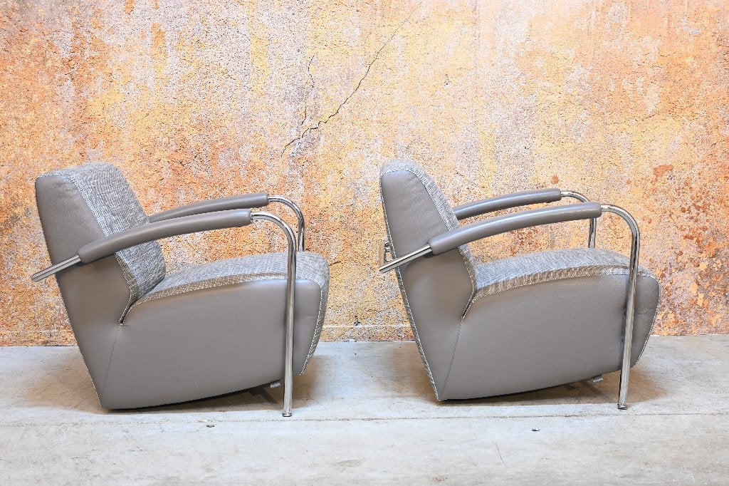 ZGAN 2 beigekleurige stoffen Leolux Scylla design fauteuils, Leolux, Leolux, Leer, 75 tot 100 cm