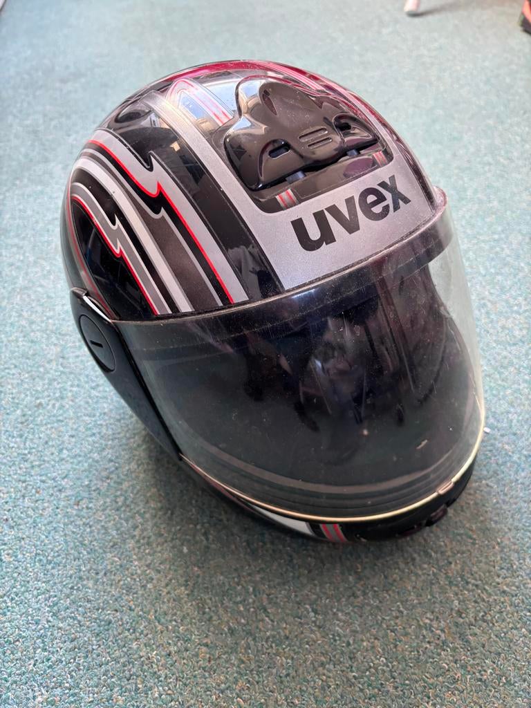 UVEX motorhelm - Zwart/Grijs/Rood, Motoren, Kleding | Motorhelmen, Ophalen of Verzenden, Tweedehands, Integraalhelm, Overige merken