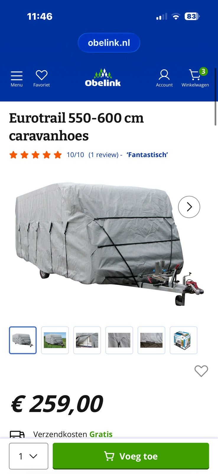 Gebruikte Eurotrail caravanhoes 550-600 lengte, Caravans en Kamperen, Caravan accessoires, Ophalen, Gebruikt, -, -