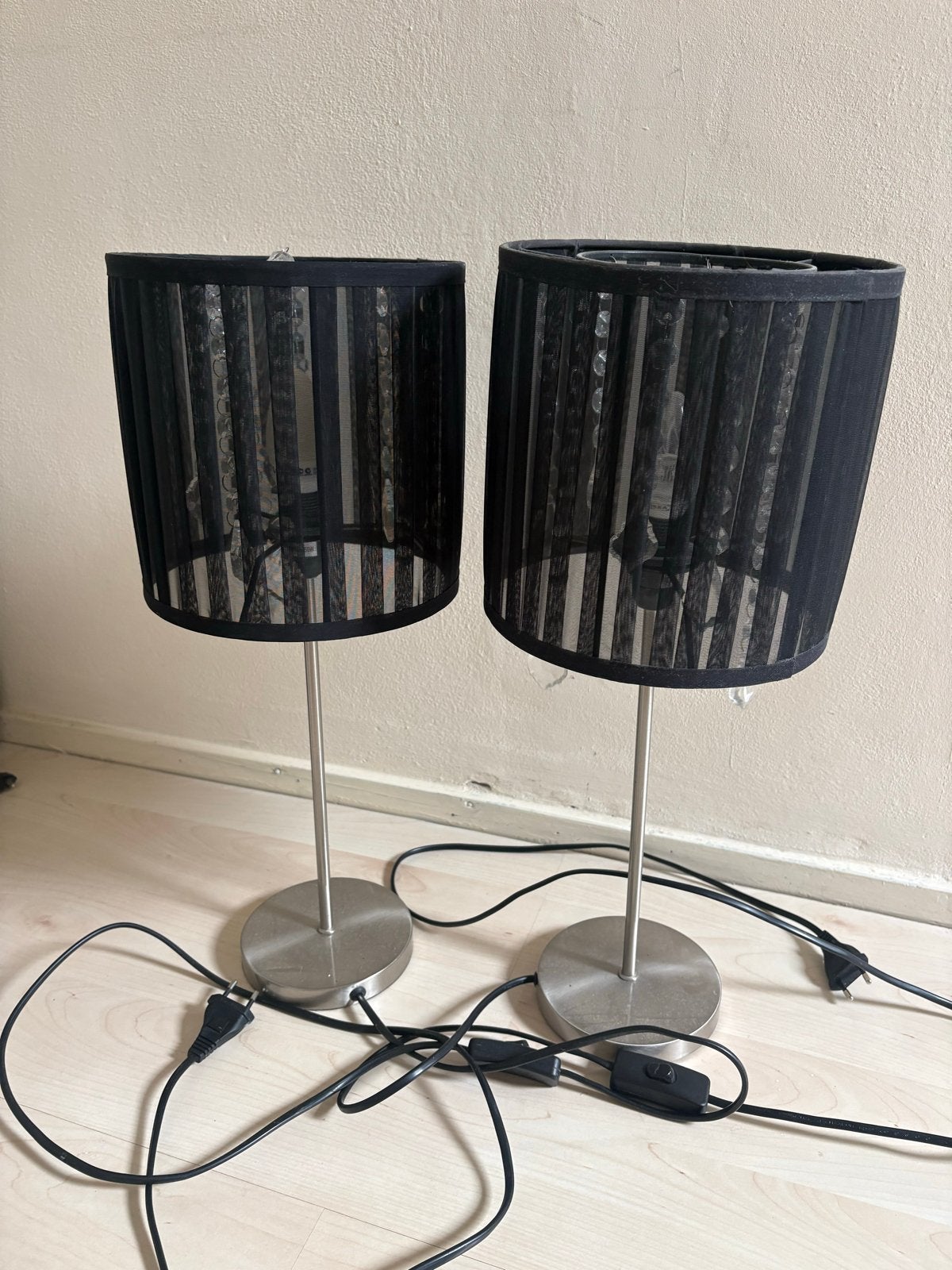 Set van 2 lampen met zwarte kap en kristallen, Ophalen, Met schakelaar, Gebruikt, E14 (klein)