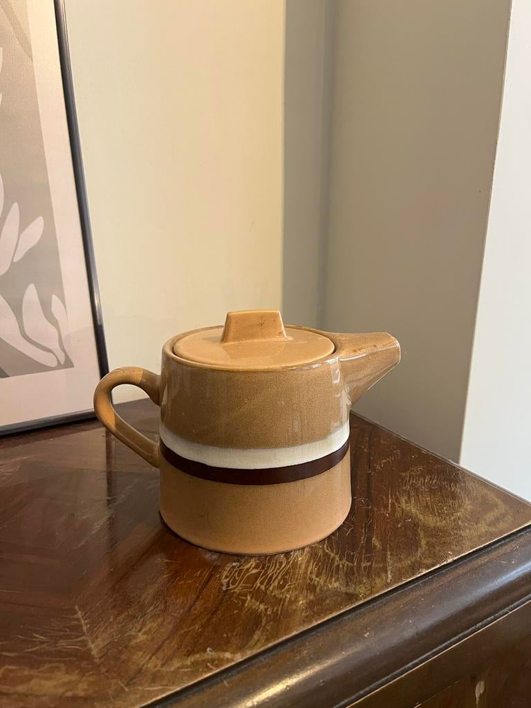 HKliving 70s Keramische Koffiepot - Bruin/Wit Gestreept, Ophalen of Verzenden