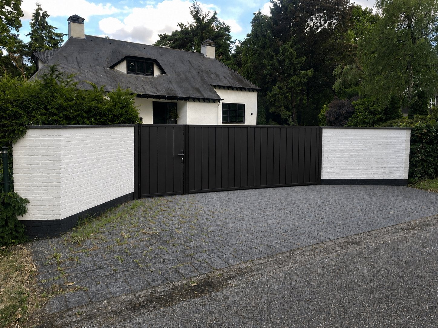Dubbele zwarte draaipoort met looppoort, Tuin en Terras, Tuinpoorten, Ophalen, Nieuw, 150 tot 200 cm, IJzer